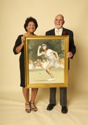 Nancy Lopez and Paul Dillon with her portrait