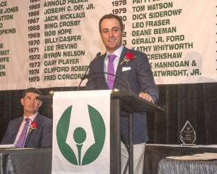 2018 Family of the Year Award winner Justin Thomas addresses the crowd